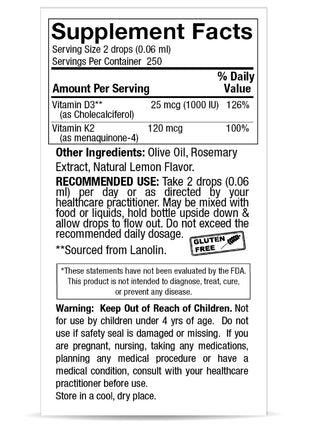 Vitamine D3 & K2 Druppels - 250 doseringen - Nature's Answer - SuperfoodShop