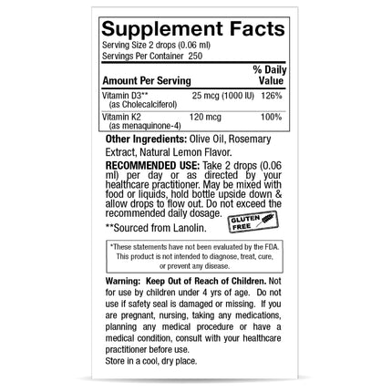 Vitamine D3 & K2 Druppels - 250 doseringen - Nature's Answer - SuperfoodShop